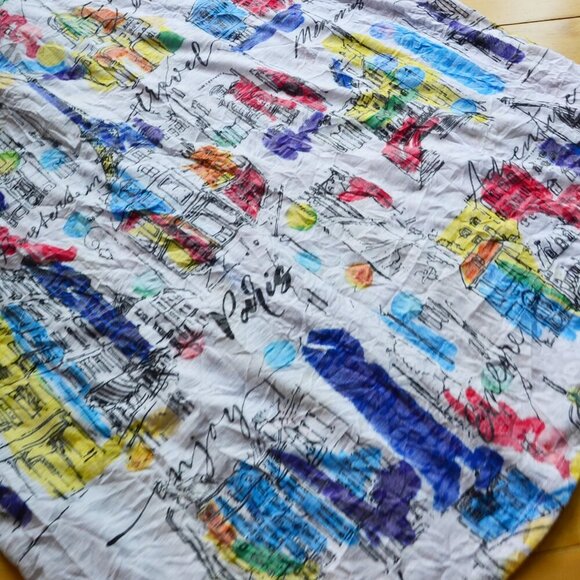 Ali Miles Art Wear Stretch Knit Button Up Shirt Short Sleeve City Print Size 1X - Picture 12 of 13